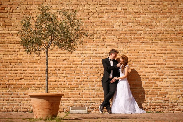 Groom and bride in the city — Stock Photo, Image