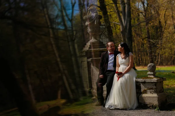 Ženich a nevěsta v přírodě — Stock fotografie