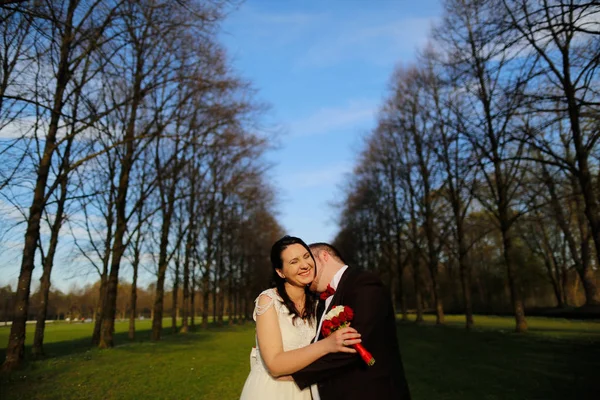 Novia y novio posando en el parque —  Fotos de Stock