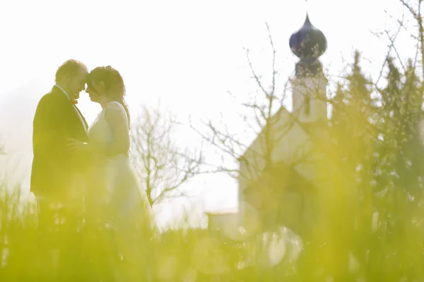 Sposo e sposa nei campi — Foto Stock