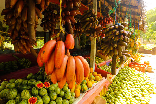 Table with tropical fruits