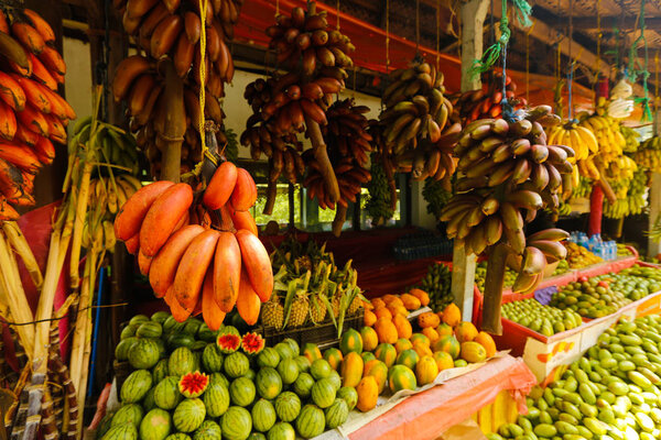 Table with tropical fruits