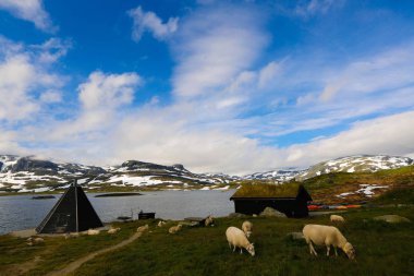 Bir dağ ve göl kış görünümü
