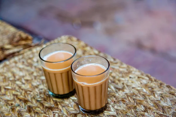 Nepali Indian Masala Tea Glasses Chá Masala Chai Milk — Fotografia de Stock