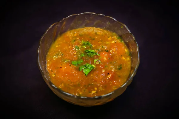 Tomate Oignon Chili Coriandre Mixte Népalais Style Indien Tomate Cornichon — Photo