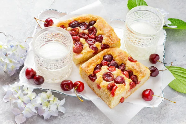 Italian Cherry summer Pie for breakfast — Stock Photo, Image