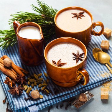 Masala çay chai latte geleneksel sıcak Hint çay töreni sw