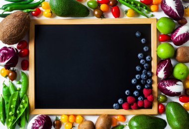 kayrak kurulu kopya alanı ve farklı sebze yazmak için bir