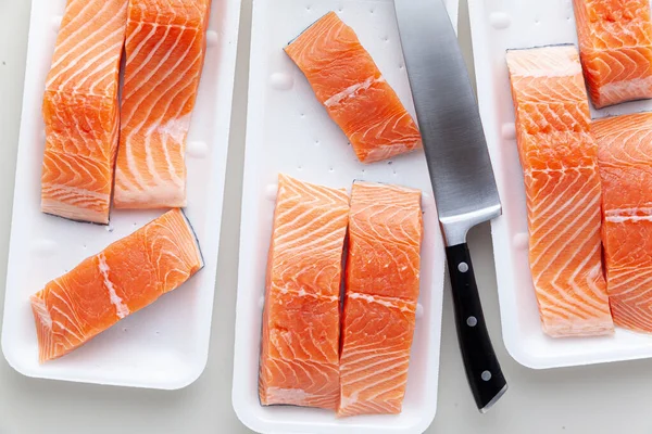 Stock image fresh salmon, cut into pieces and ready for cooking. fish cuttin