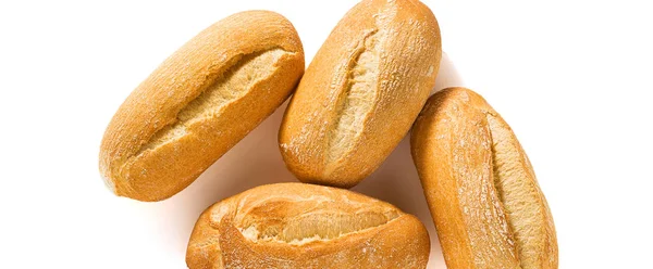 Banner von frischem Weißbrot Baguette und Brötchen isoliert auf einem weißen — Stockfoto