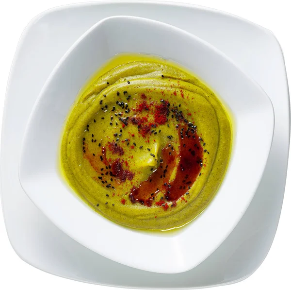 Сливочный суп с брокколи и картошкой, подается с копченым паприком — стоковое фото