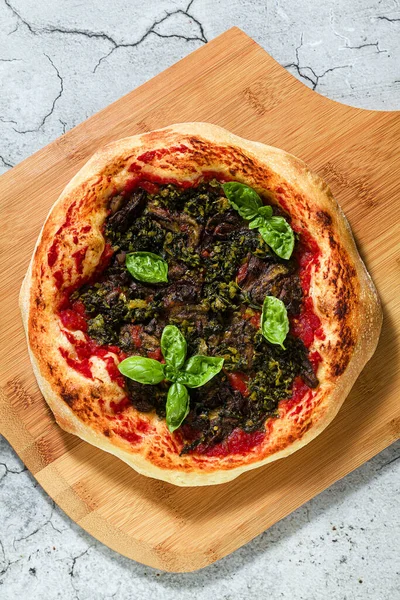 Pizza Italienne Végétalienne Aux Légumes Verts Basilic Sans Fromage Saine — Photo