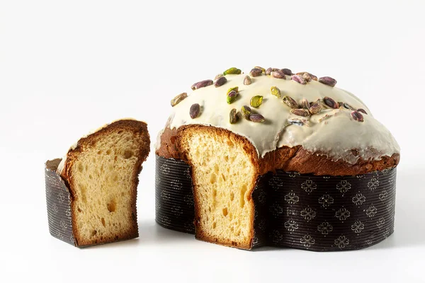 Pane Colomba Dolce Pasquale Italiano Con Crema Pistacchio Isolata Bianco — Foto Stock