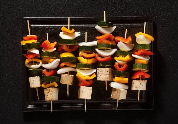 Veganistische Kebab Van Groenten Gerookte Tofu Een Bakplaat Klaar Oven — Stockfoto