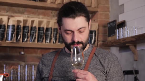 Handsome Bearded Winemaker Tasting Wine — 비디오