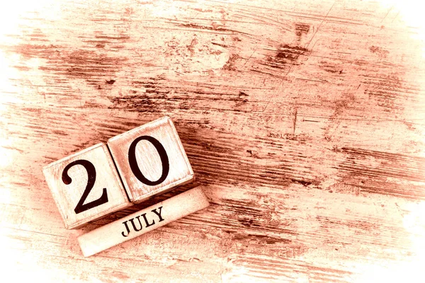 Calendario Madera Con Fecha Julio —  Fotos de Stock