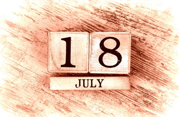 Calendário Madeira Com Data Julho — Fotografia de Stock