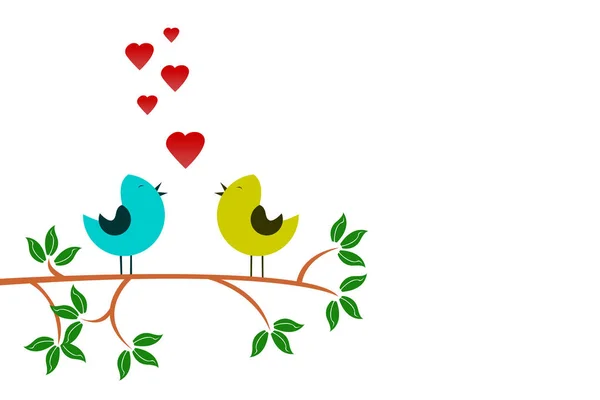 Una Rama Árbol Dos Pájaros Enamorados Dibujando — Foto de Stock