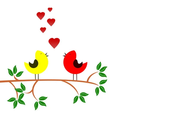 Sur Une Branche Arbre Deux Oiseaux Amour Dessinent — Photo