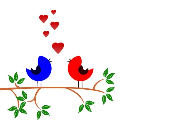 Una Rama Árbol Dos Pájaros Enamorados Dibujando — Foto de Stock