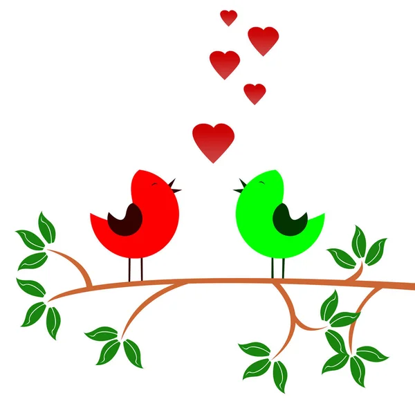 Ilustrace Ptáků Větvi Stromu — Stock fotografie