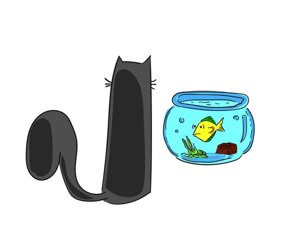Kedi Balıklı Akvaryuma Bakıyor — Stok fotoğraf