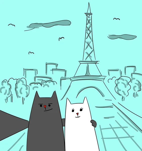 Векторная Иллюстрация Кошек Города Парижа — стоковое фото