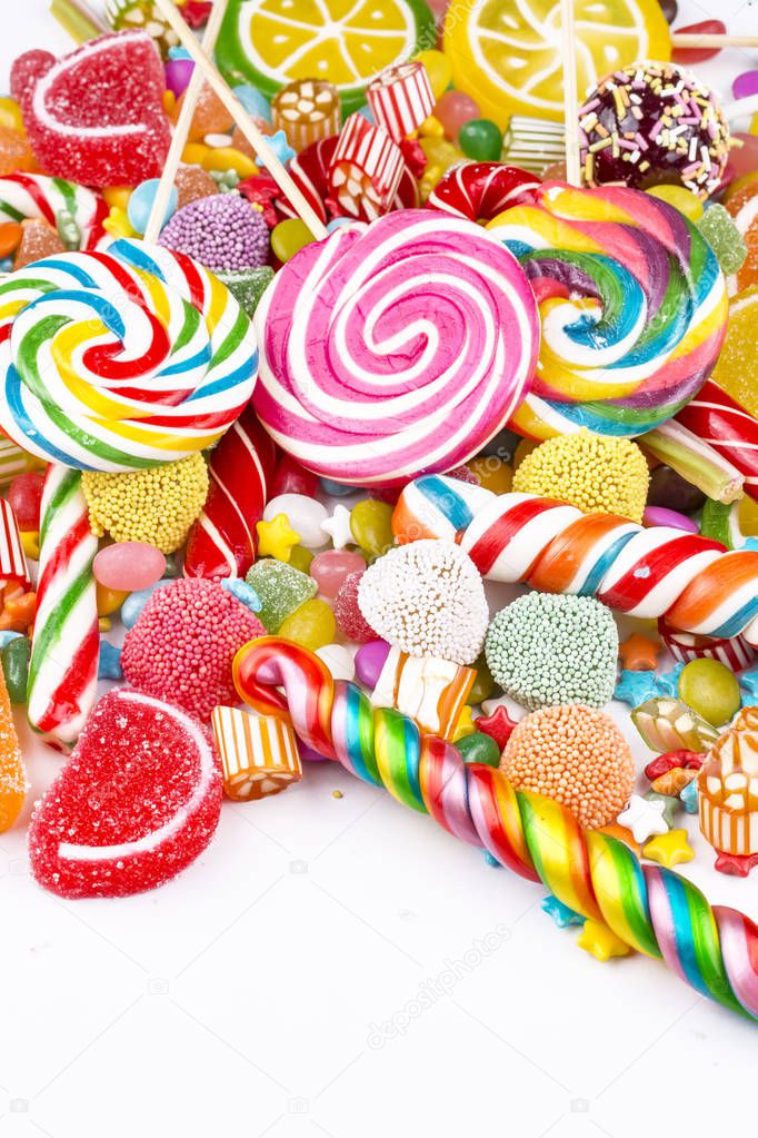 variety of colorful candies, close up view