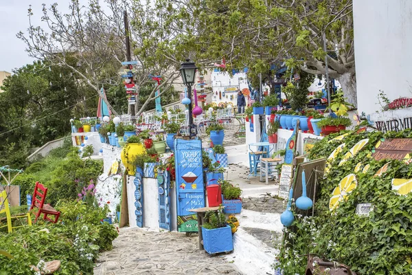 April 2018 Insel Kos Griechenland Straße Mit Touristischen Geschäften Und — Stockfoto