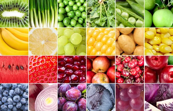 Colagem Diferentes Frutas Legumes — Fotografia de Stock
