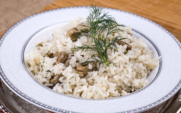 Rice Dill White Plate — Stok fotoğraf