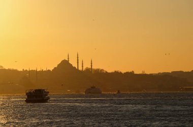night view of the bosphorus strait of the city instanbul, turkey