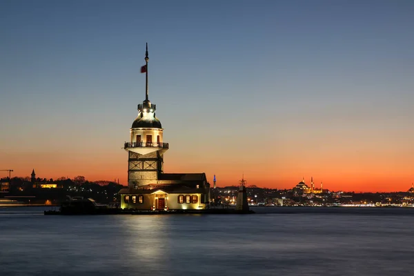 Νυχτερινή Άποψη Του Πορθμού Του Βοσπόρου Της Κωνσταντινούπολης Γαλοπούλα — Φωτογραφία Αρχείου