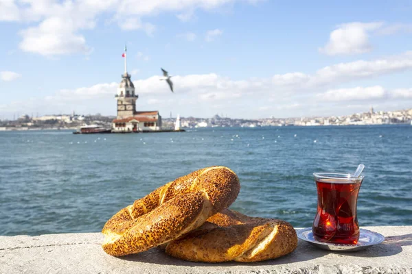 Turkish Tea Bagel Bread Beach — Foto de Stock