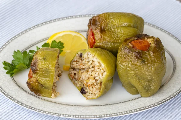 Stuffed Peppers Rice Vegetables Plate — 스톡 사진
