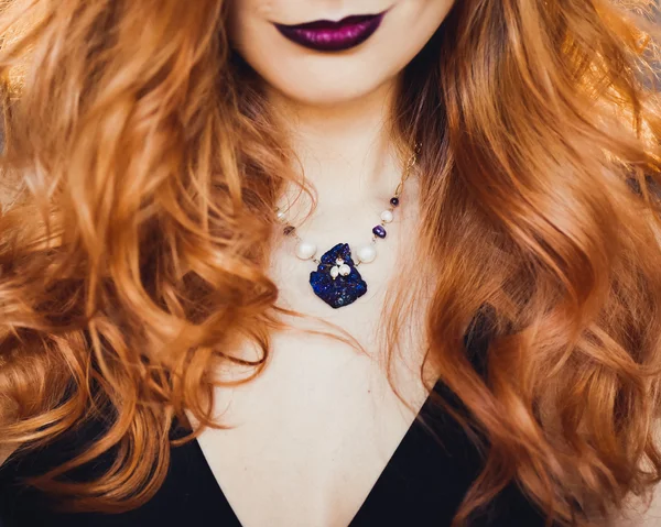 Close-up portrait of young beautiful red-haired girl — Stock Photo, Image