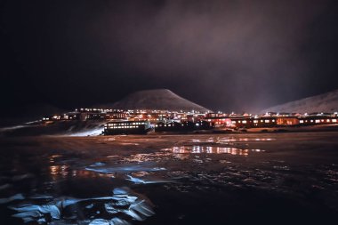 Longyearbyen Svalbard in night clipart