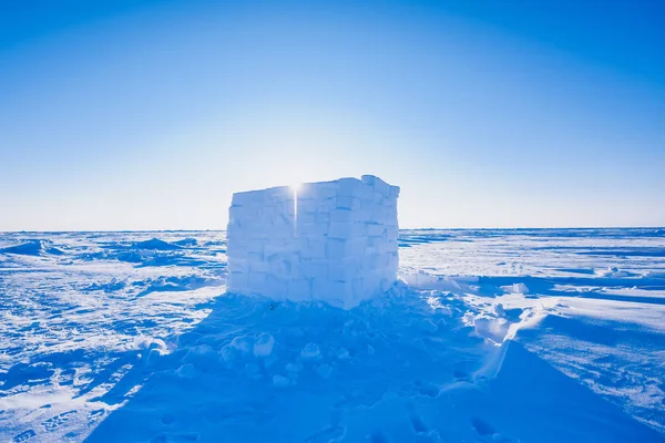 在北极雪平原雪多维数据集模式雪花线营 Barneo — 图库照片