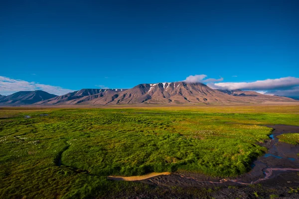 Manzara doğa çim bulutlu Spitsbergen Svalbard Norveç city Longyearbyen yakınındaki dağlarda günbatımı bir gökyüzünün