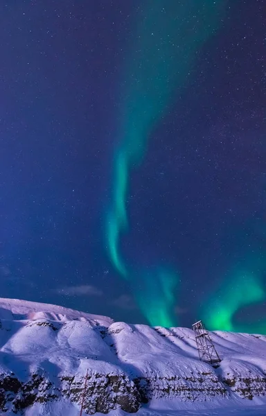 Polar Arctische Noorderlicht Aurora Borealis Hemel Ster Noorwegen Spitsbergen Longyearbyen — Stockfoto