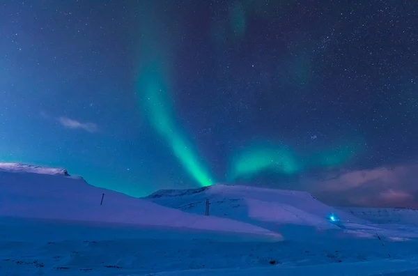 Sarki Sarkvidéki Northern Lights Aurora Borealis Csillag Norvég Svalbard Longyearbyen — Stock Fotó