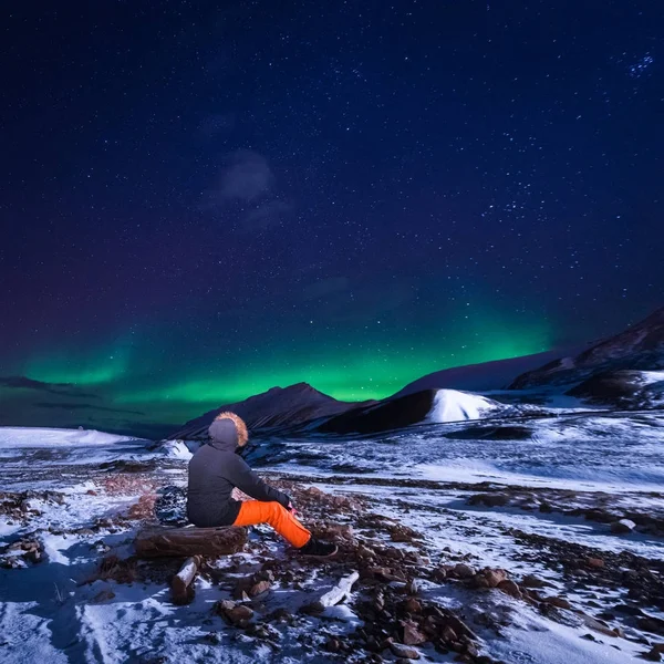 Arctique Polaire Aurore Boréale Aurore Boréale Ciel Étoilé Norvège Svalbard — Photo