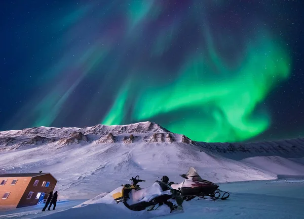 Artico Polare Aurora Boreale Cielo Stella Norvegia Svalbard Longyearbyen Città — Foto Stock