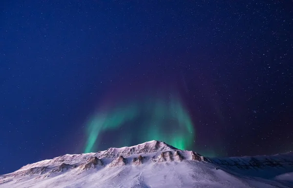 Polar Arctische Noorderlicht Aurora Borealis Hemel Ster Noorwegen Spitsbergen Longyearbyen — Stockfoto