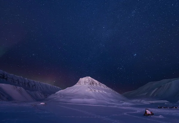 Artico Polare Aurora Boreale Cielo Stella Norvegia Svalbard Longyearbyen Città — Foto Stock