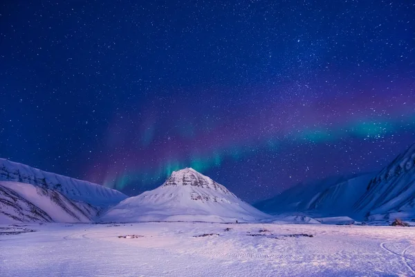 Polar Arctische Noorderlicht Aurora Borealis Hemel Ster Noorwegen Spitsbergen Longyearbyen — Stockfoto