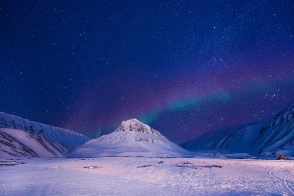 Artico Polare Aurora Boreale Cielo Stella Norvegia Svalbard Longyearbyen Città — Foto Stock