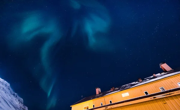 Artico Polare Aurora Boreale Cielo Stella Norvegia Svalbard Longyearbyen Città — Foto Stock