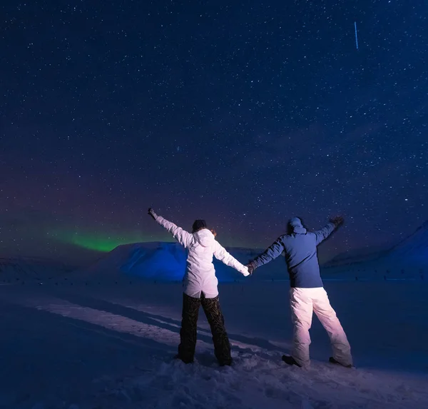 Polar Arctic Northern Lights Aurora Borealis Sky Star Norway Svalbard — Stock Photo, Image