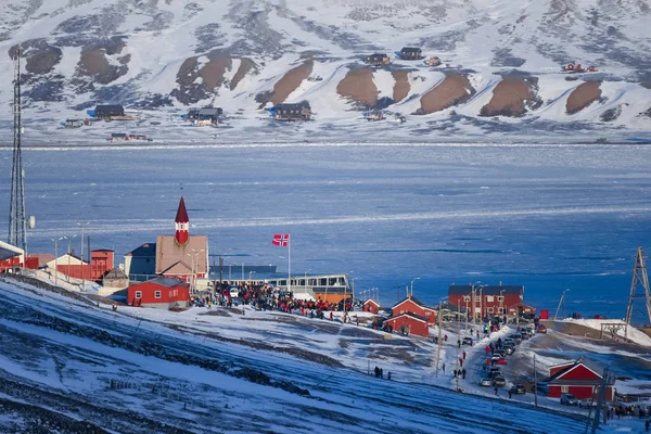 Norvégia Táj Jellege Hegyek Spitzbergák Longyearbyen Város Északi Sarkvidék Svalbard — Stock Fotó
